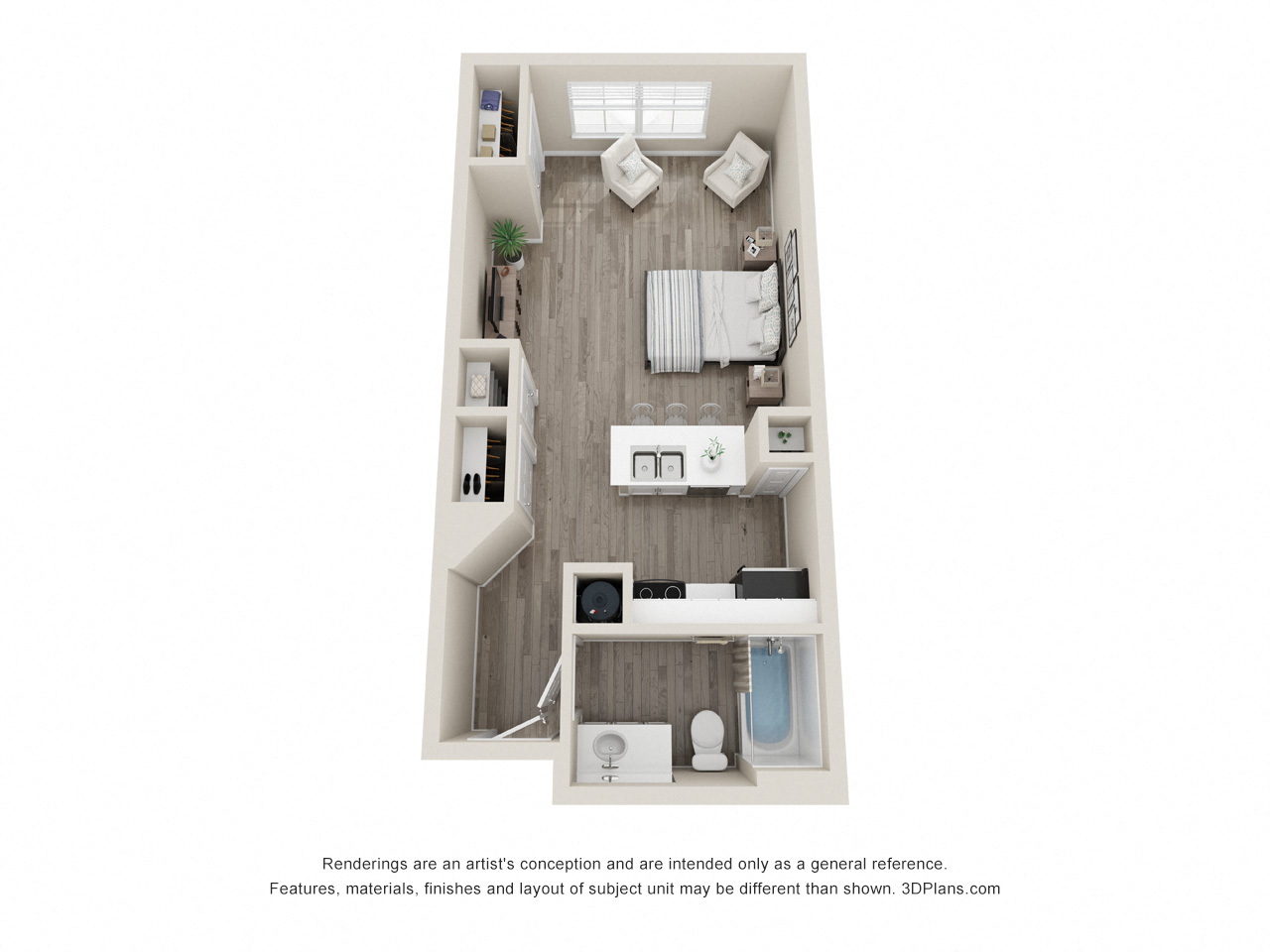 Floor plan for studio, 1 bath, 430 sqft